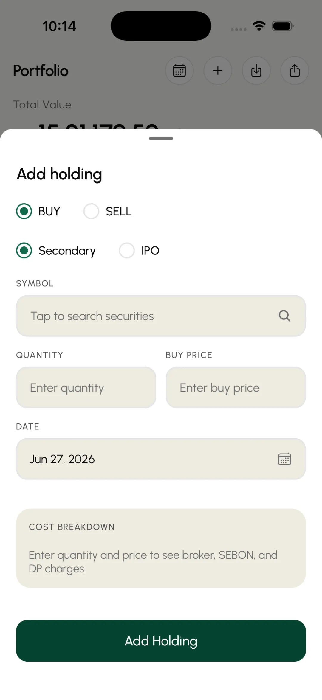 Tap the symbol field